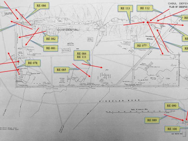 Location and direction of the photographs, taken by the Photograph School of the Bengal Sappers & Miners