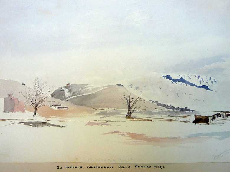 FBL 051: Watercolour by Lt. F. B. Longe, RE: Sherpur, March 20, 1880 (From the album of watercolours by Lt. Longe, © Institution of Royal Engineers, Chatham).